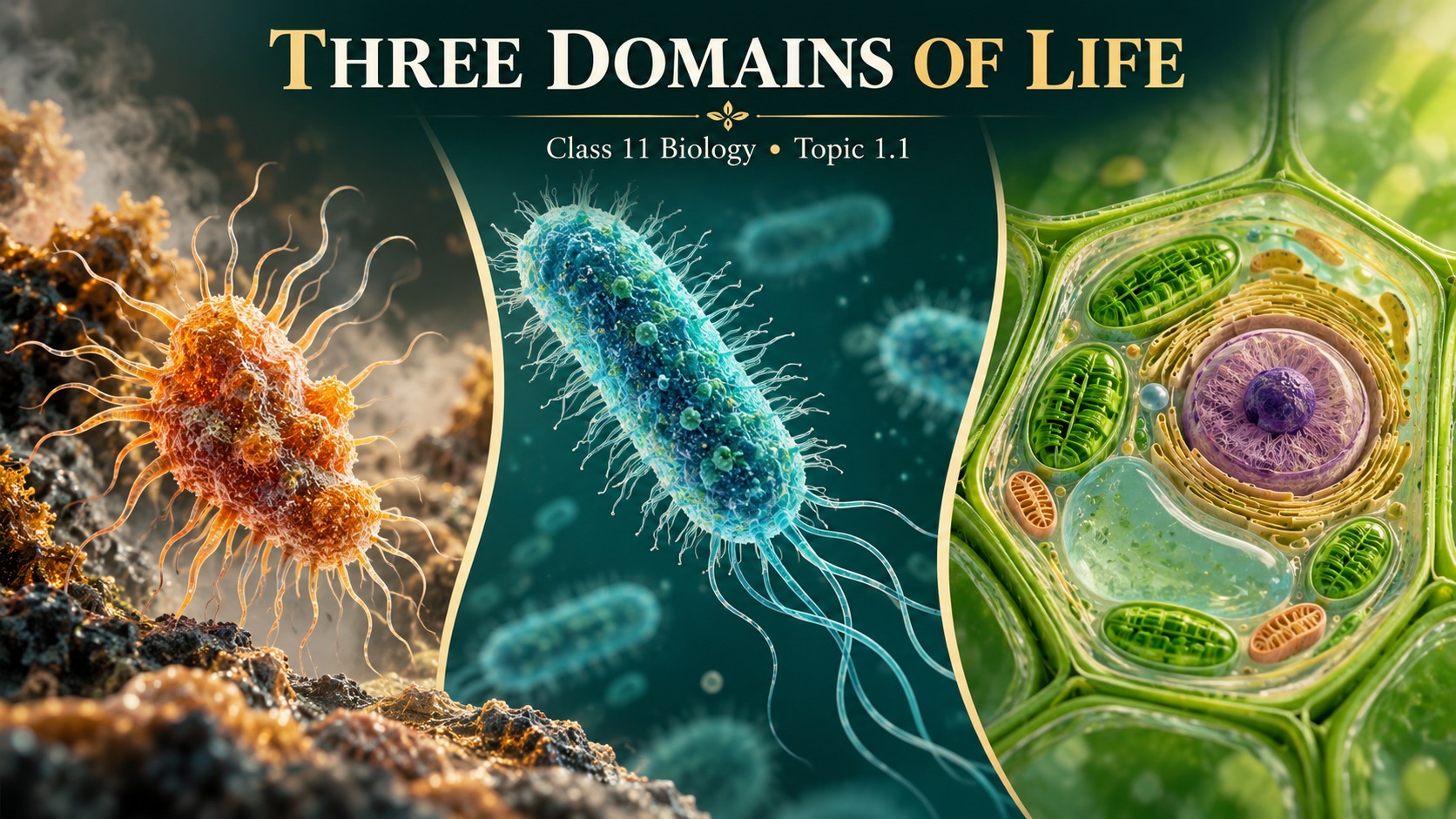 Three domains of life: original conceptual illustrations of archaeal, bacterial and eukaryotic cells